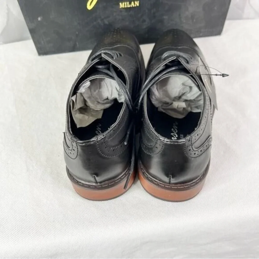 Jousen Milan Mens‎ Wingtip Oxford Dress Shoes Black Brogue AMY625 Size 8 NEW